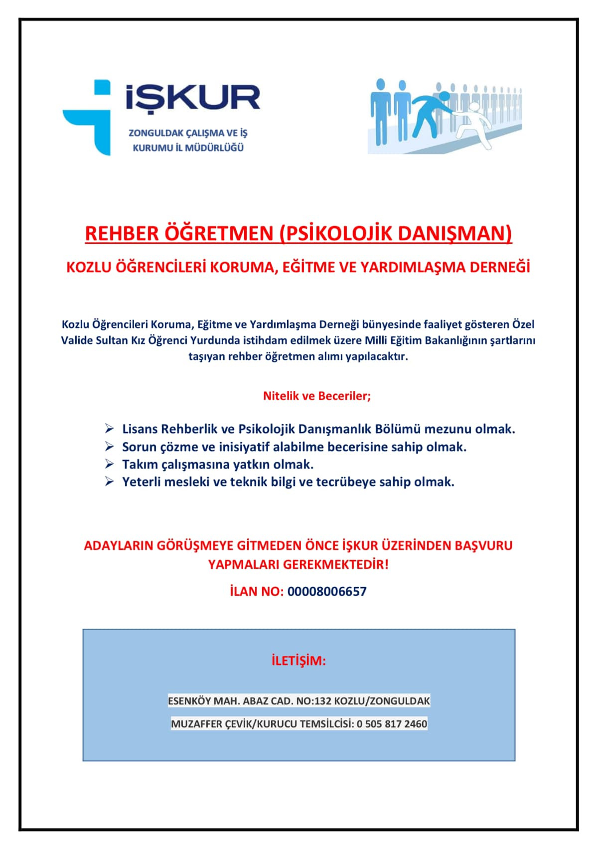 Kız Yurduna Rehberlik Öğretmeni Aranıyor! Kiz Yurduna Rehberlik Ogretmeni Araniyor
