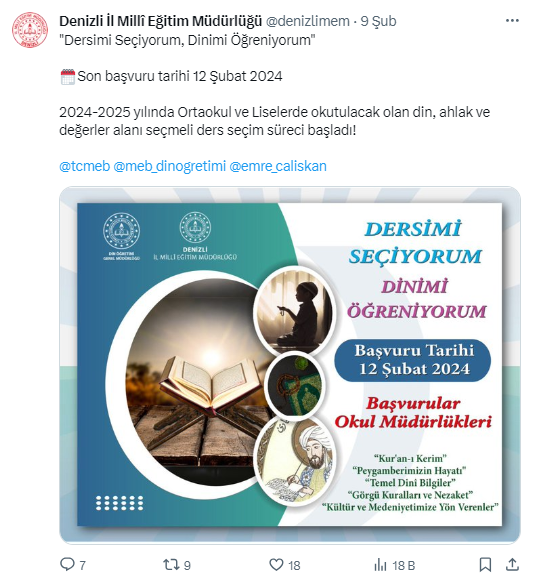 Denizli'de Milli Eğitim Müdürlüğü'nün Sosyal Medya Paylaşımı Tartışma Yarattı Denizli'de Milli Eğitim Müdürlüğü'nün paylaşımı tartışma yarattı