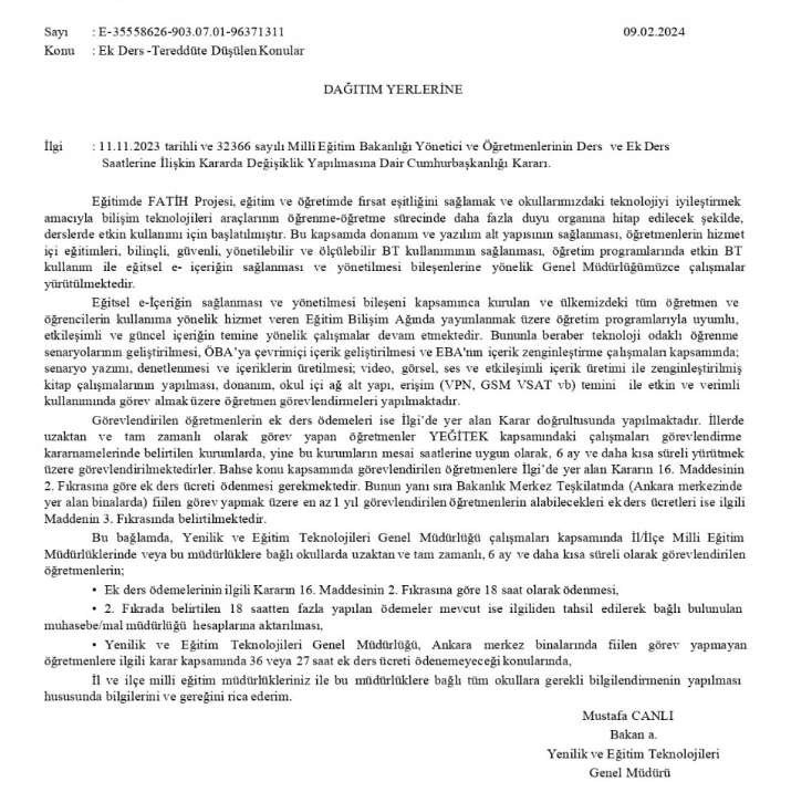 1708114478 748 MeBden Ogretmenlere Ek Ders Konulu Resmi Yazi Gonderildi