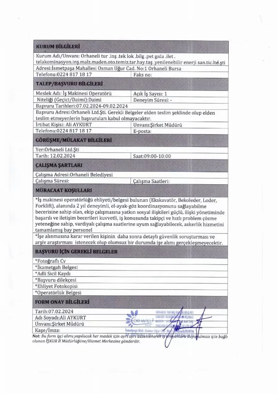 İş Makinesi Operatörü