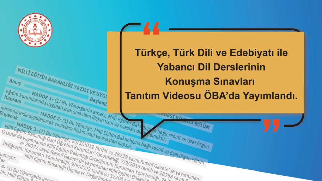 Yenilikçi Yöntem ve Tekniklerle Konuşma Sınavlarında Başarı İçin Stratejiler, Öğretmen Bilgi Ağı'nda (ÖBA) Paylaşıldı KONUŞMA SINAVLARINDA KULLANILABİLECEK ÖRNEK YÖNTEM VE TEKNİKLER, ÖĞRETMEN BİLİŞİM AĞI'NDA (ÖBA) YAYIMLANDI