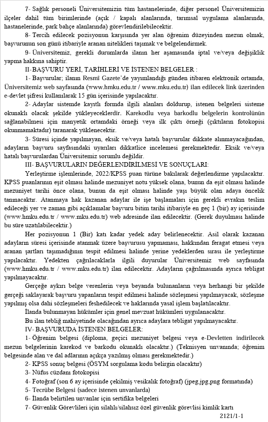 Hatay Mustafa Kemal Üniversitesi sözleşmeli personel alınacak: Başvurular bugün başlıyor - Resim : 7