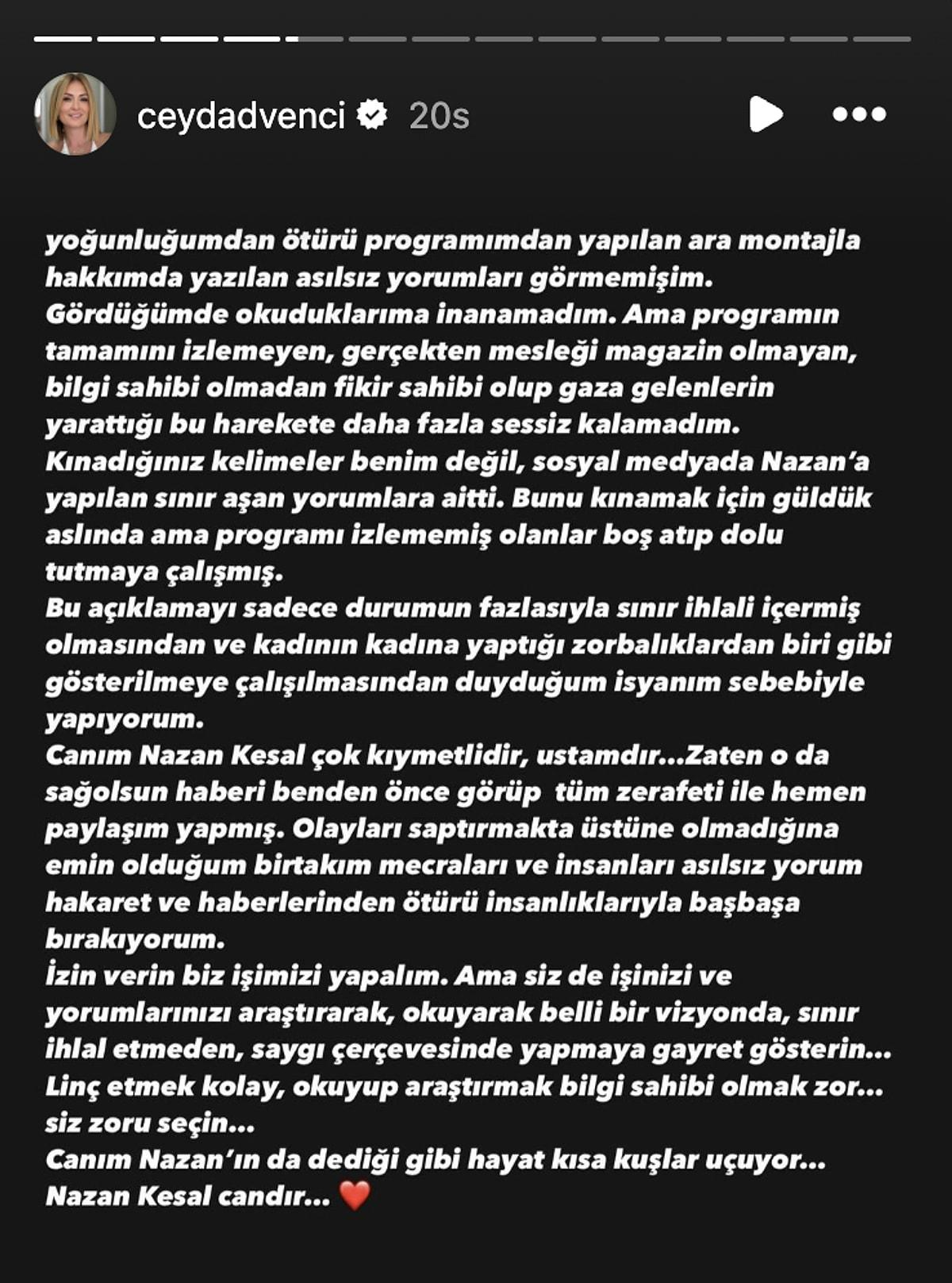Ceyda Duvenci Nazan Kesala yonelik sozleri hakkinda aciklama yapiyor