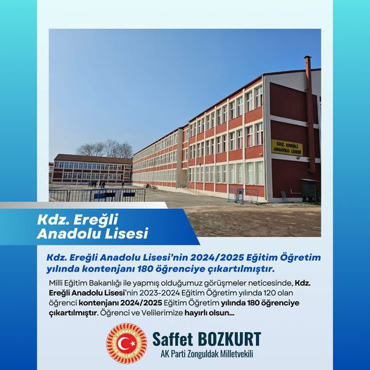 Kdz Eregli Anadolu Lisesinin Kontenjani 180e Yukseltildi