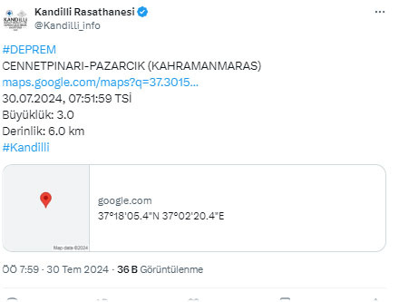 Kahramanmarasta Deprem Panigi Kandilli Rasathanesi Duyurdu