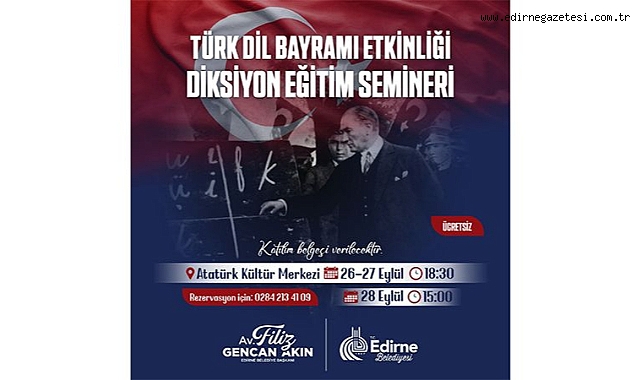 Türk Dil Bayramı Diksiyon Eğitim Semineri Belediye Tarafından Düzenlenecek Belediye,