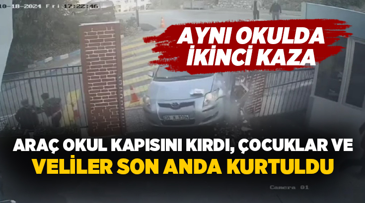 İzmir Narlıdere’de Otomobil Okul Bahçe Kapısına Girdi: 2 Çocuk ve