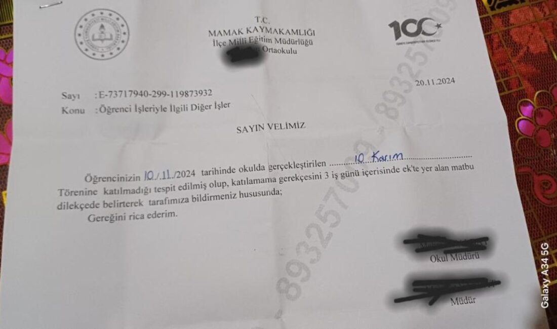 Ankara Mamak’ta 10 Kasım Törenine Katılmayan Öğrenci ve Velisi Hakkında