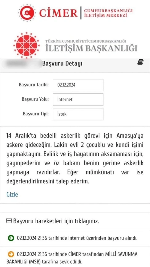 Bedelli Askerlik Başvurusu