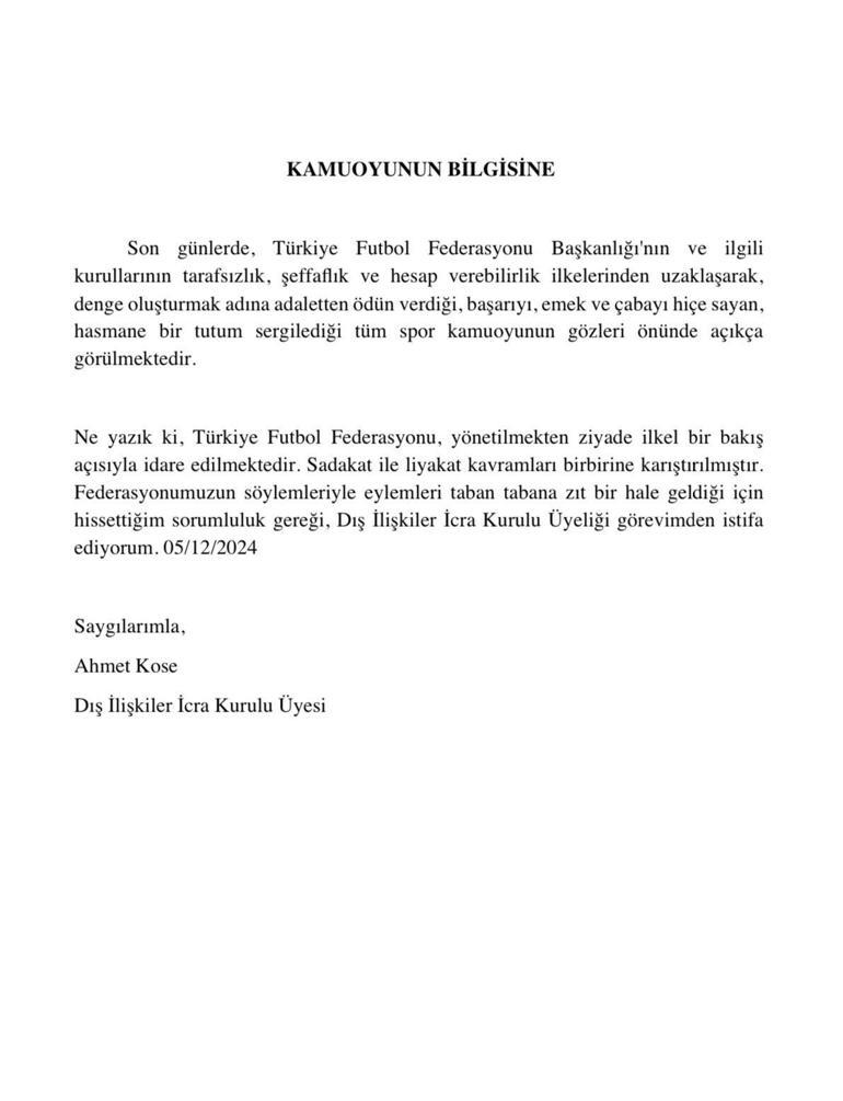 Tff'de Ahmet Köse İstifa Etti! - Futbol - Spor Haberleri TFFde Ahmet Köse istifa etti