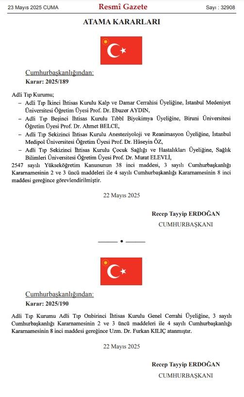 Adli Tıp Kurumu atamaları