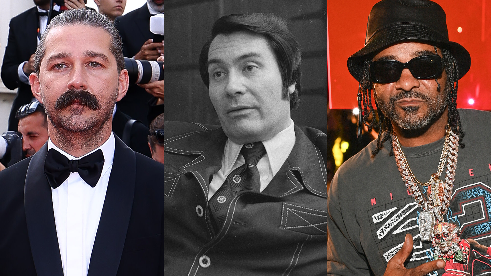 (L-R) Shia LaBeouf, cult leader Jim Jones and Dipset rapper Jim Jones.