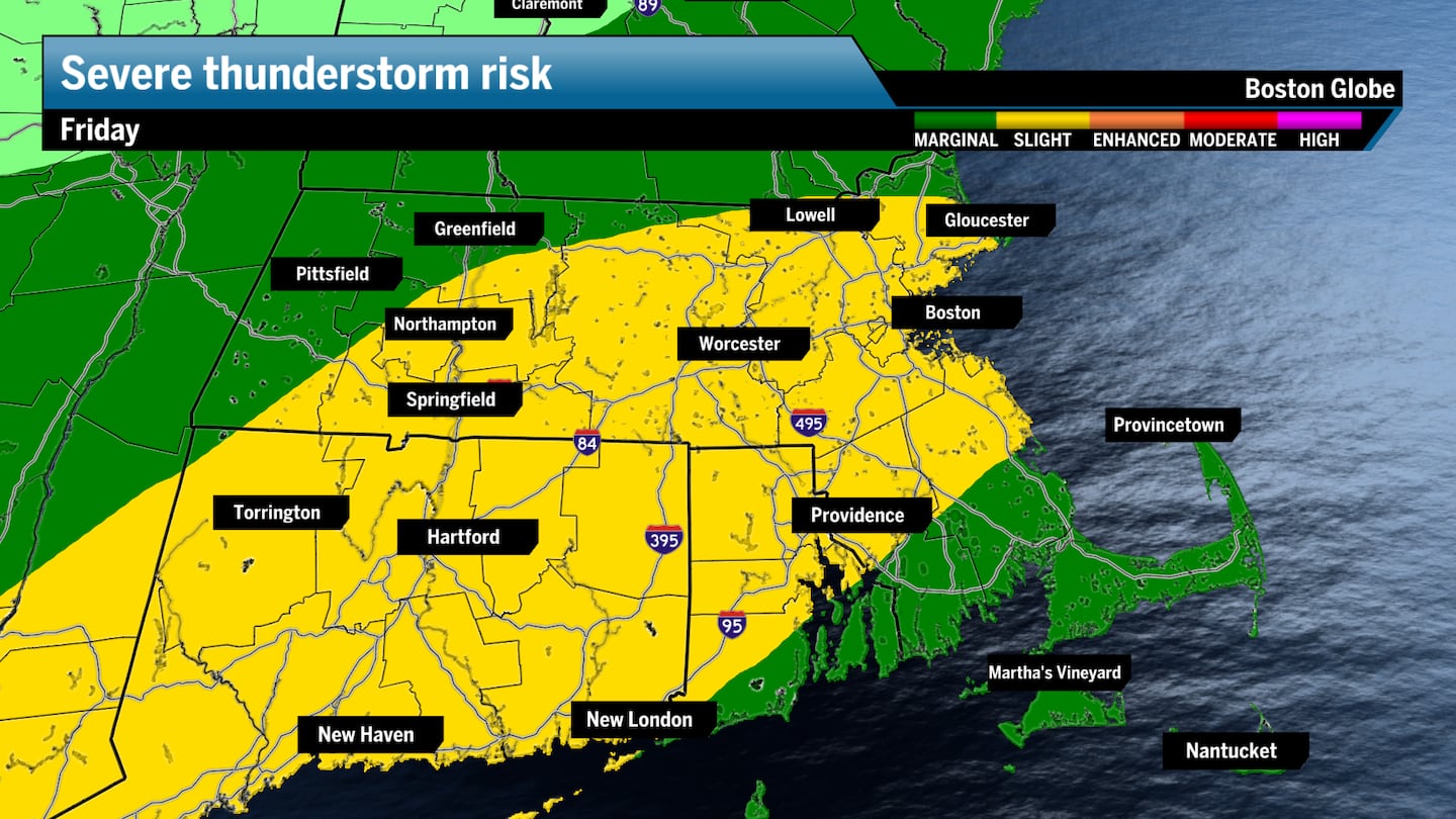 There is an elevated risk for severe thunderstorms across parts of Southern New England on Friday afternoon.