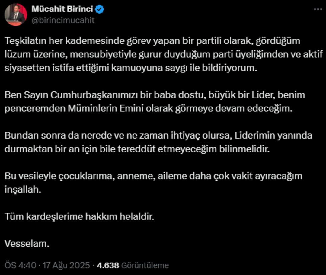 Mücahit Birinci’nin İstifası