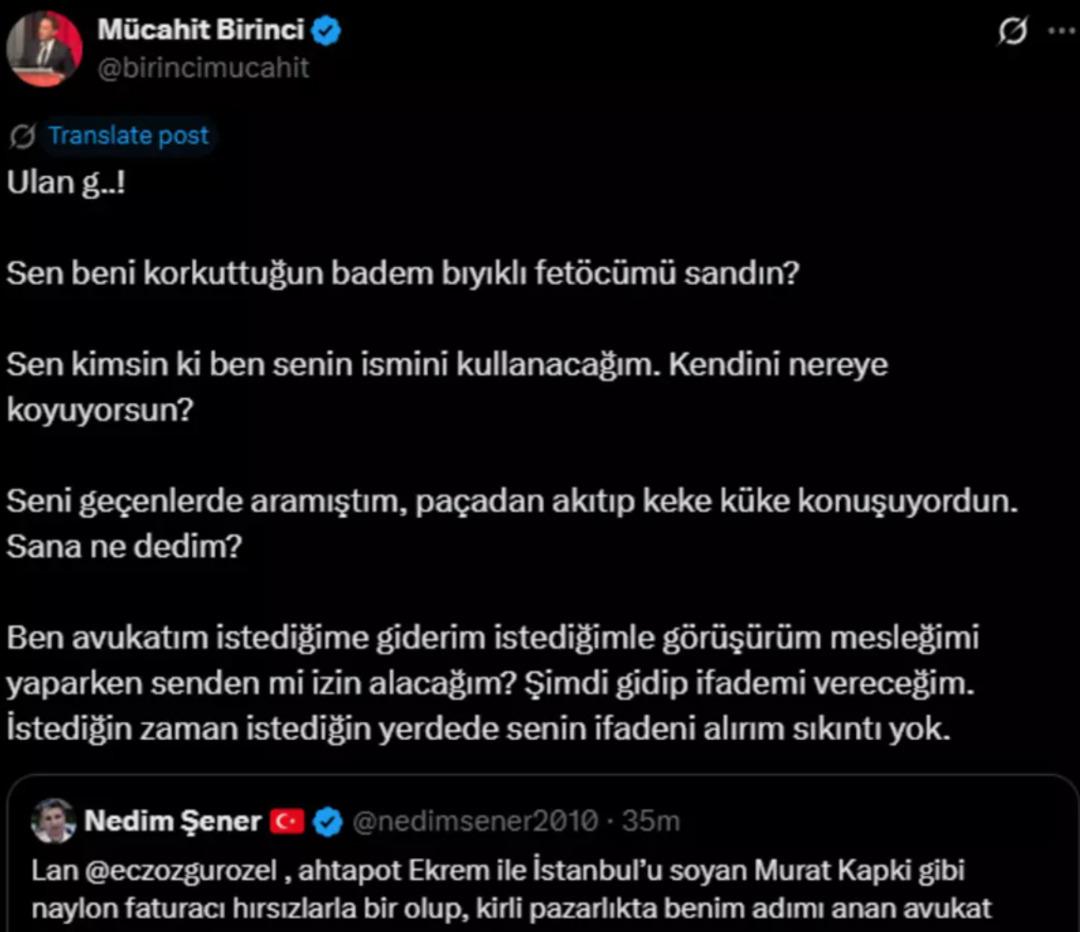 Mücüahit Birinci ve Nedim Şener Gerginliği