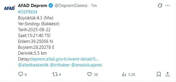 Balıkesir'de deprem! AFAD duyurdu