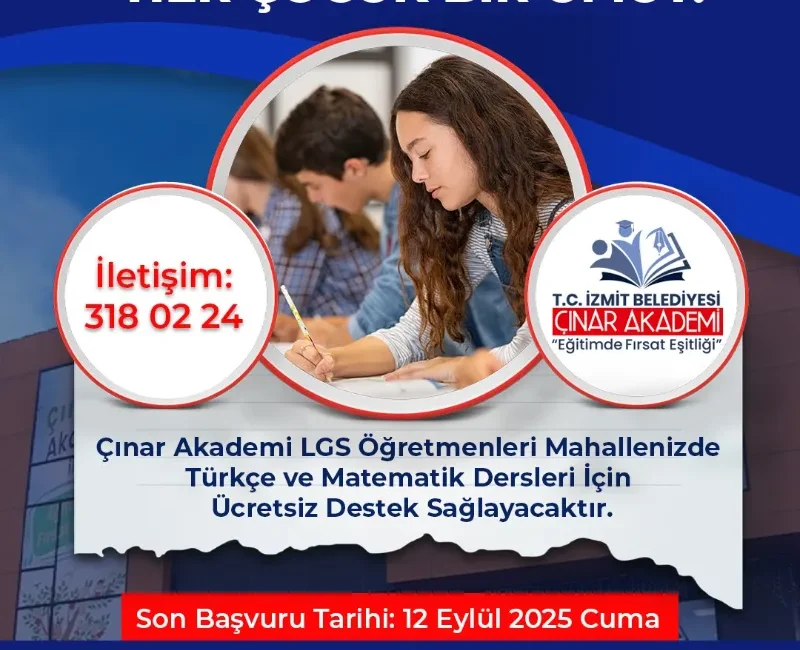 İzmit Belediyesi Çınar Akademi ile LGS Hazırlık Destekleri Devam Ediyor