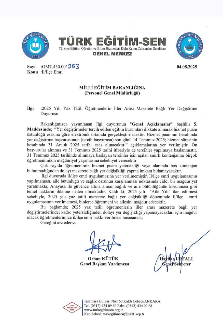 Türk Eğitim Sen Talebi Görseli