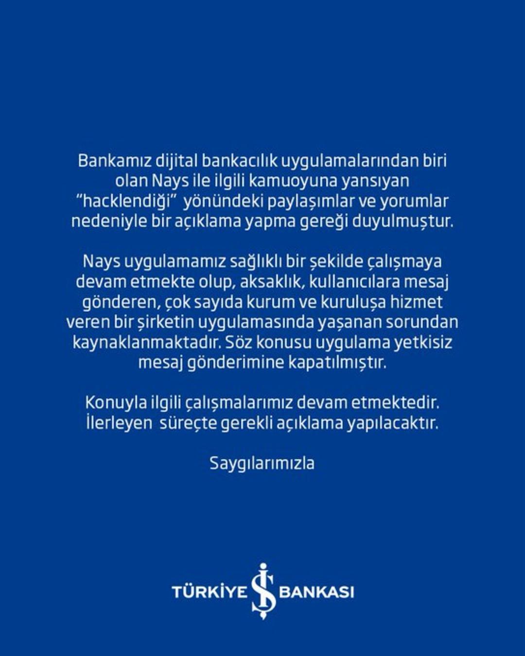 İş Bankası Açıklama