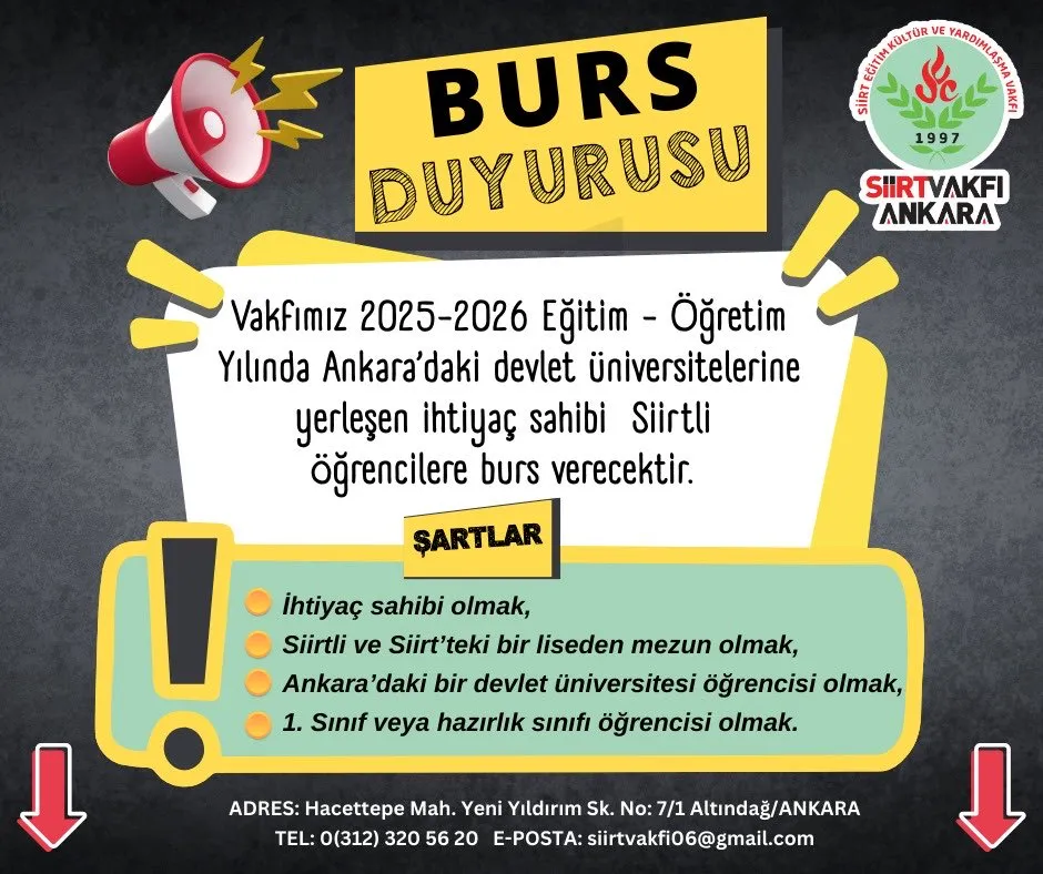 Siirtli Gençlere Ankara’da üniversite Bursu Fırsatı Siirt Vakfı’nın Burs Destek