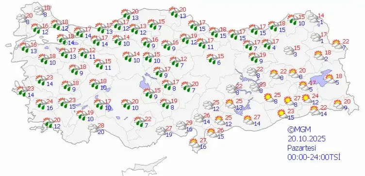 20 Ekim Pazartesi Hava Durumu